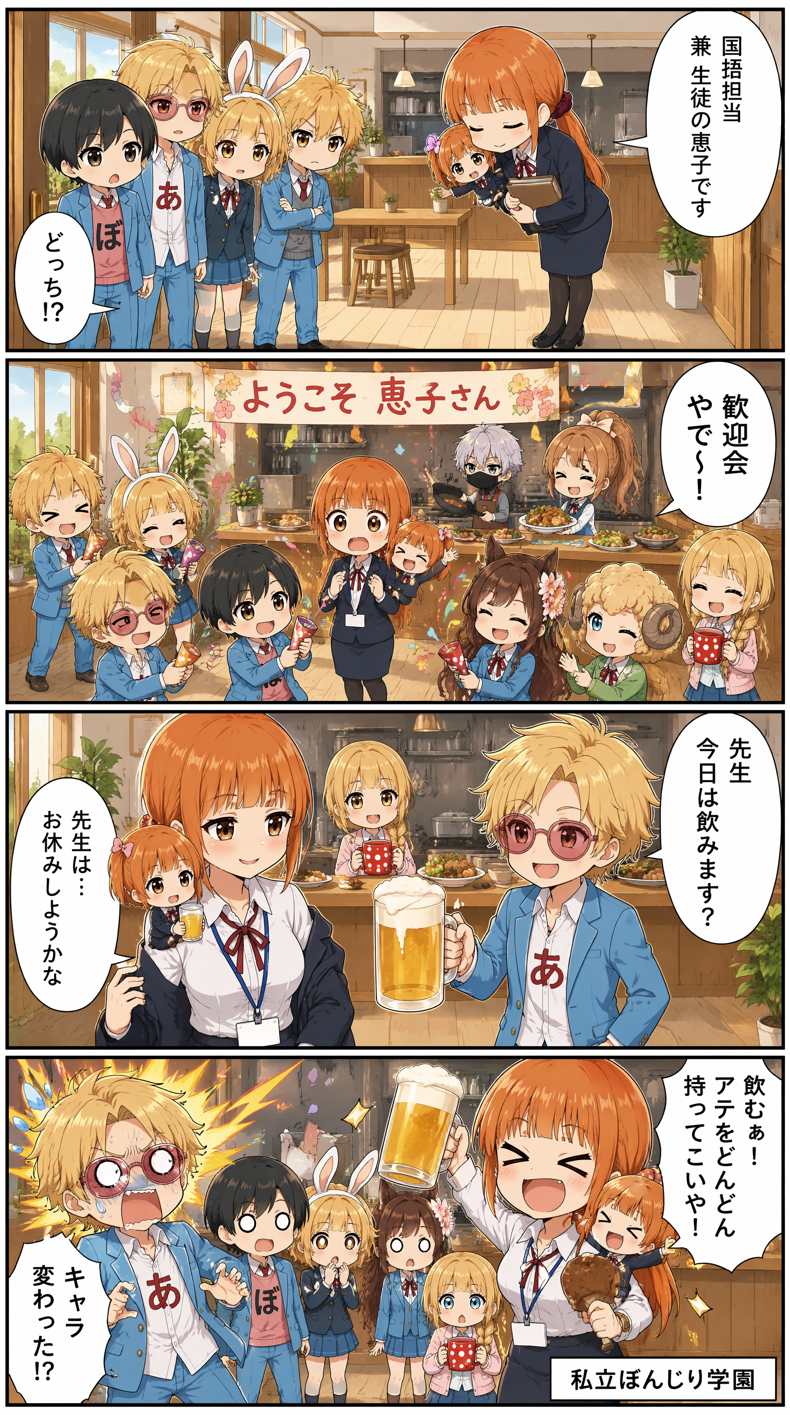 私立ぼんじり学園 4コマ編 第40話「歓迎会」