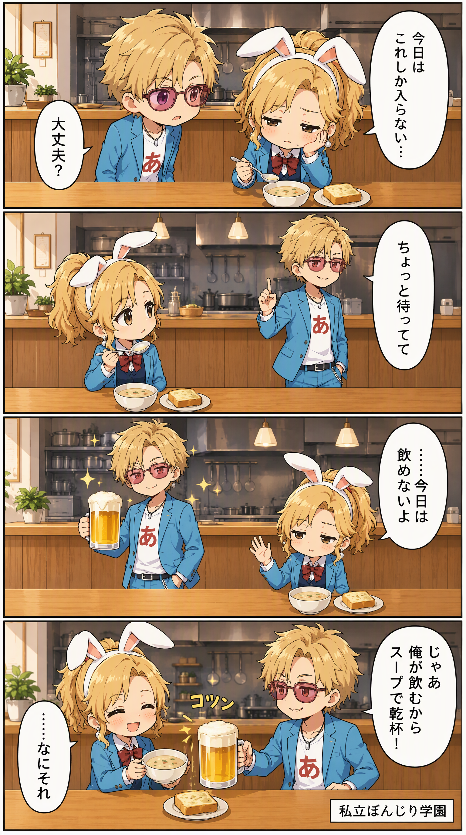 私立ぼんじり学園 4コマ編 第48話「スープで乾杯」