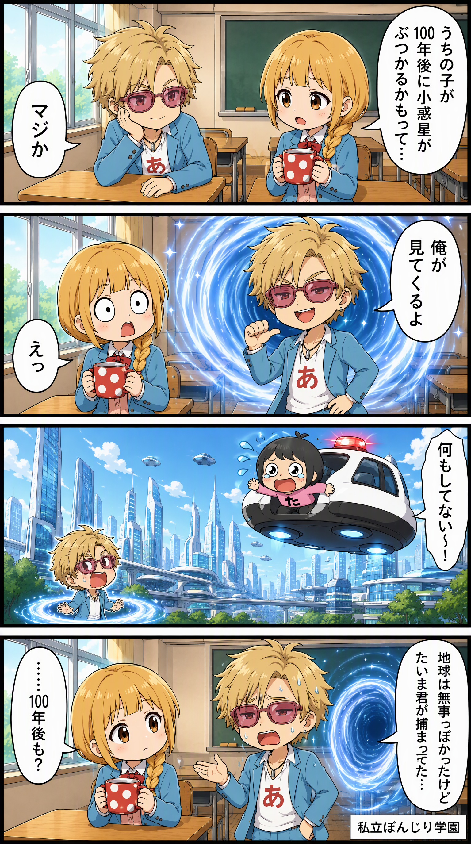 私立ぼんじり学園 4コマ編 第49話「100年後」