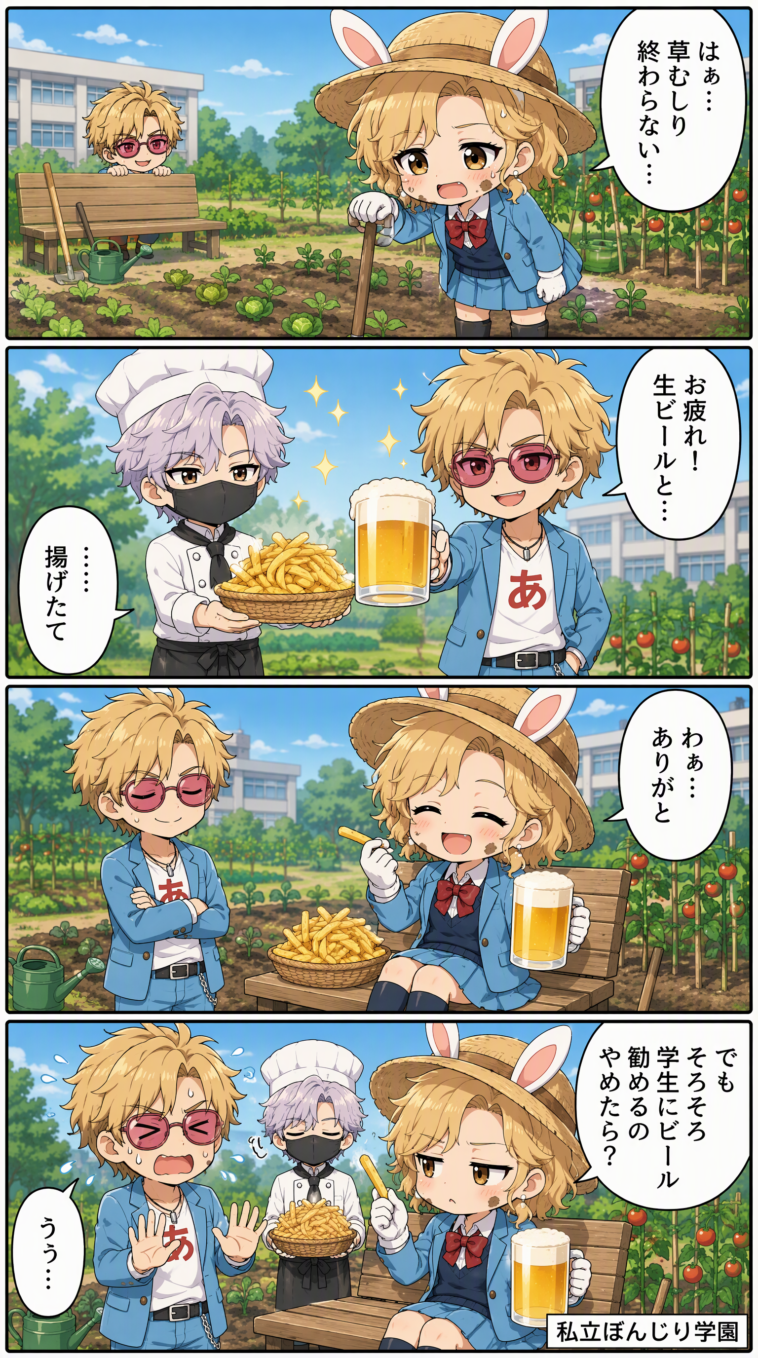 私立ぼんじり学園 4コマ編 第55話「お疲れの一杯」