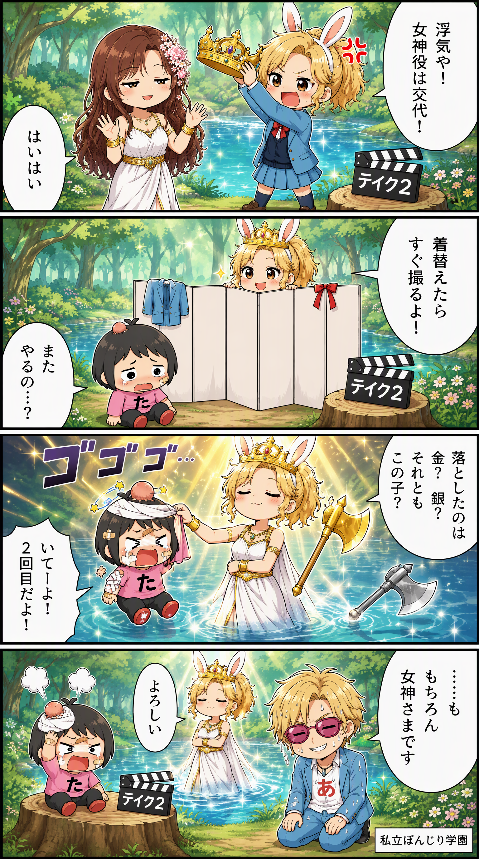 私立ぼんじり学園 4コマ編 第57話「金の斧 テイク2」